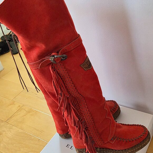 Never Worn Red El Vaquero Colleen Boots Sz 40 - Picture 3 of 12